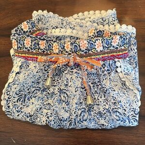 SR Lace trim tassel tie detail no pocket lightweight damask print Pajama Shorts